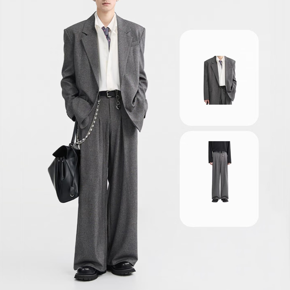 Mens Fashion Dark Grey Pants - Fashion Dark Grey Loose Men's two