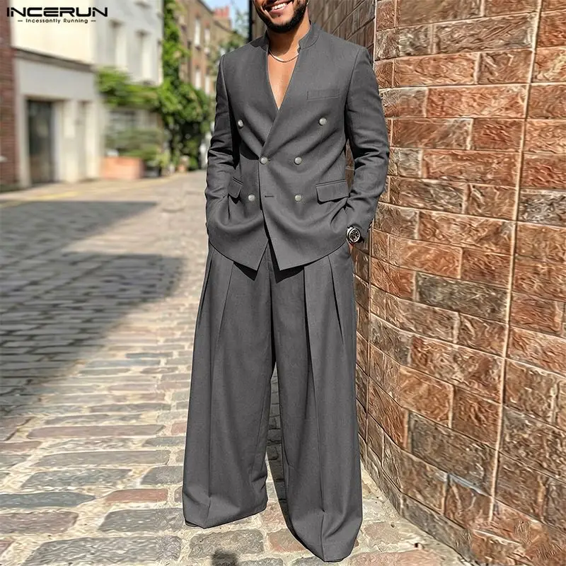 Mens Fashion Streetwear - INCERUN Men's Sets Solid Color V