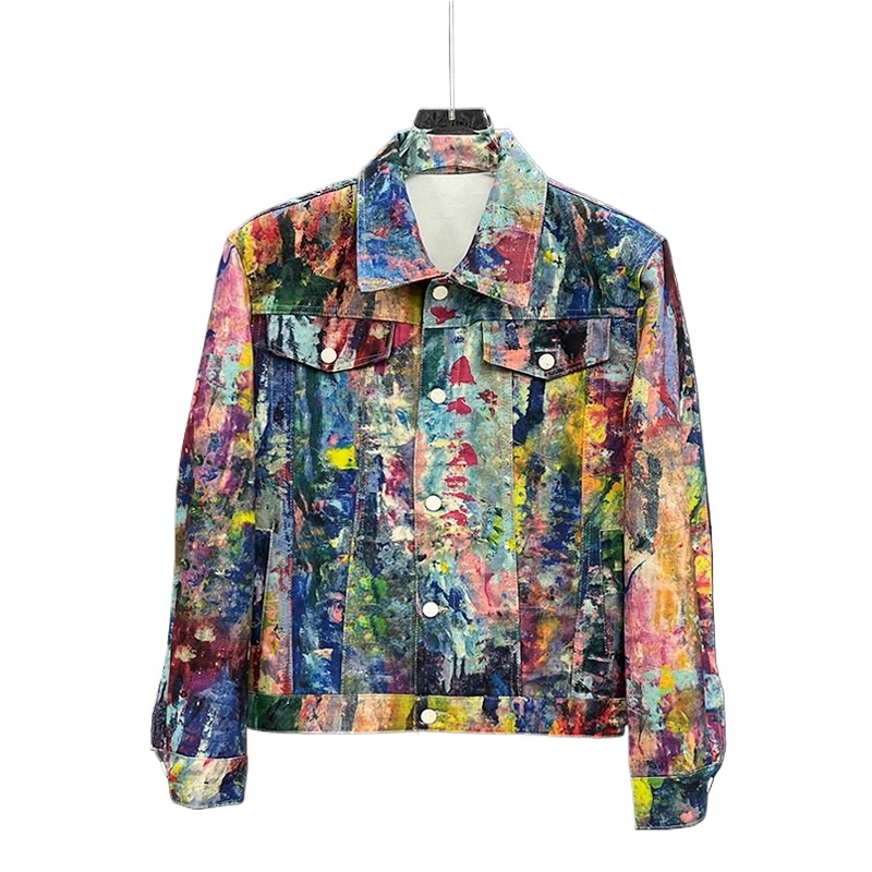 Mens Fashion Denim Jacket - Men's Fashion High Street Graffiti Jeans