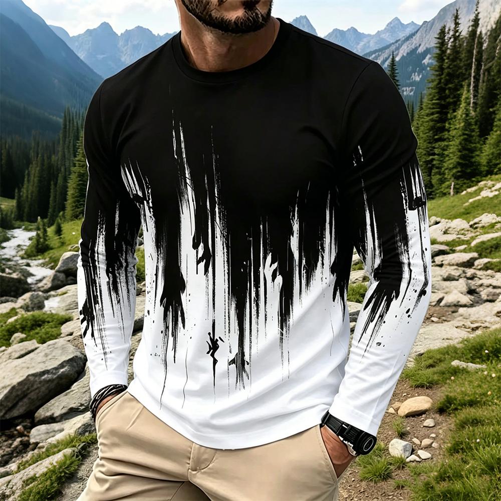 Mens Fashion Streetwear - Men's Gradient Ink Splash Long Sleeve