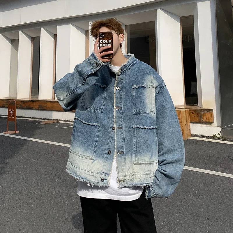 American Retro Hip Pop Raw Edg - Mens Fashion Denim Jacket ulasan dan harga