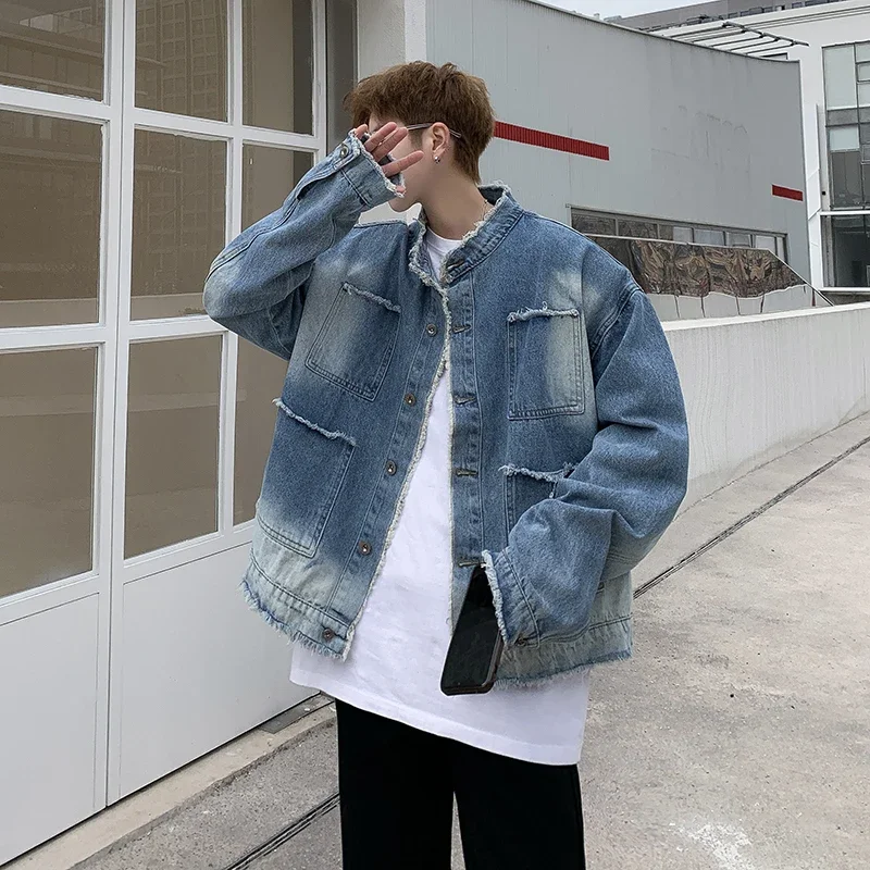 American Retro Hip Pop Raw Edg - Mens Fashion Denim Jacket ulasan dan harga
