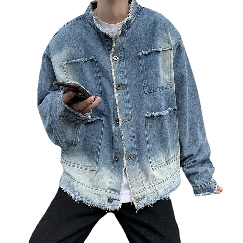 American Retro Hip Pop Raw Edg - Mens Fashion Denim Jacket ulasan dan harga