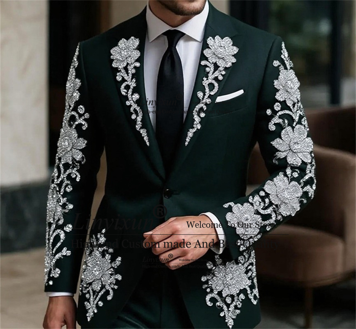 Fashion Crystals Floar Men Sui - Mens Fashion Trajes ulasan dan harga