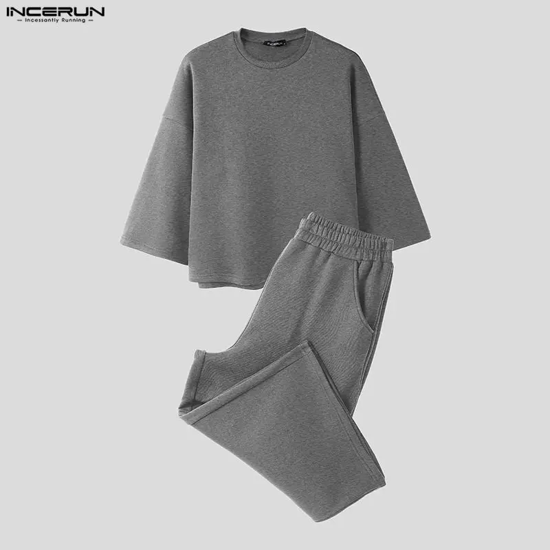 INCERUN Men Sets Solid Color B - Mens Fashion Streetwear ulasan dan harga