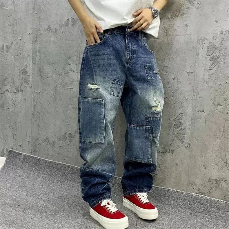 Brand Splicing Jeans Autumn Fa - Men'S Fashion With Baggy Jeans ulasan dan harga