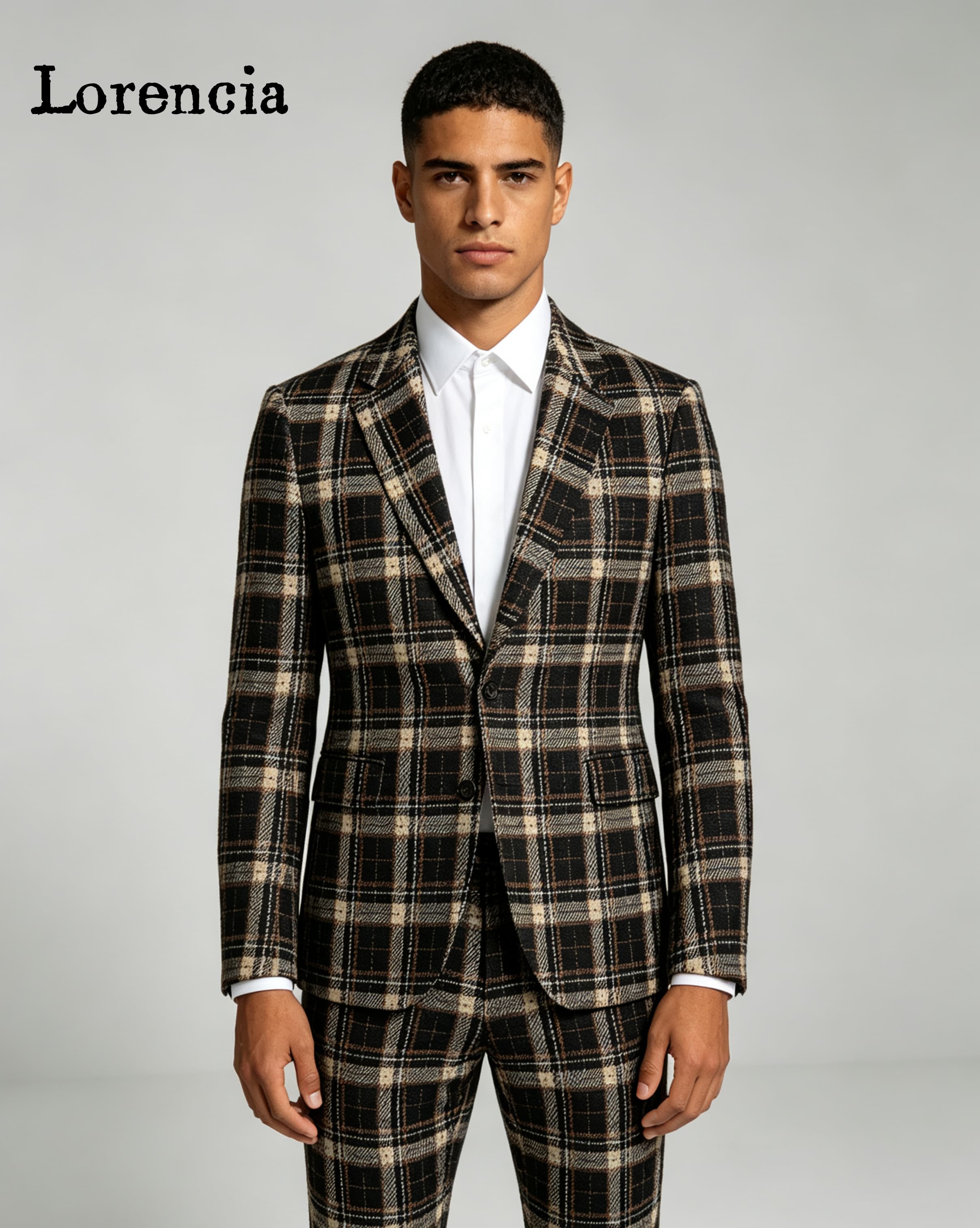 Fashion Plaid Men Suits Notch  - Mens Fashion Trajes ulasan dan harga
