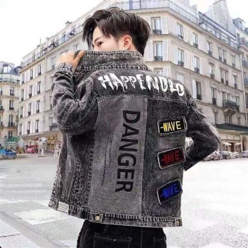 Button Hip Hop Casual Slim Sho - Mens Fashion Denim Jacket ulasan dan harga