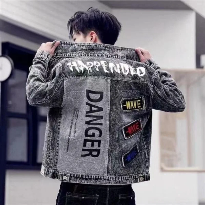 Button Hip Hop Casual Slim Sho - Mens Fashion Denim Jacket ulasan dan harga
