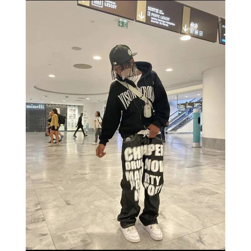Y2K Jeans Hip Hop Letter Print - Men'S Fashion Vest With Jeans ulasan dan harga