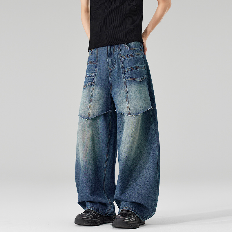 Men's Blue Spliced Casual Tren - Men'S Fashion With Baggy Jeans ulasan dan harga
