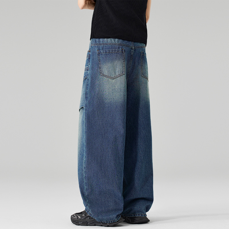Men's Blue Spliced Casual Tren - Men'S Fashion With Baggy Jeans ulasan dan harga