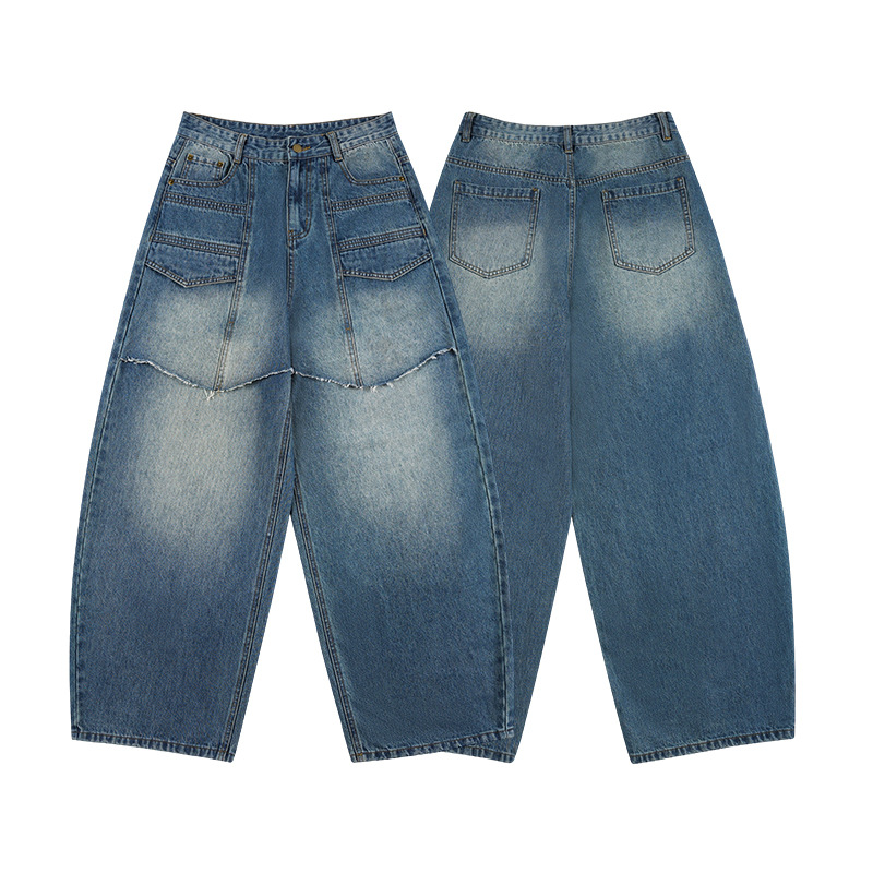Men's Blue Spliced Casual Tren - Men'S Fashion With Baggy Jeans ulasan dan harga