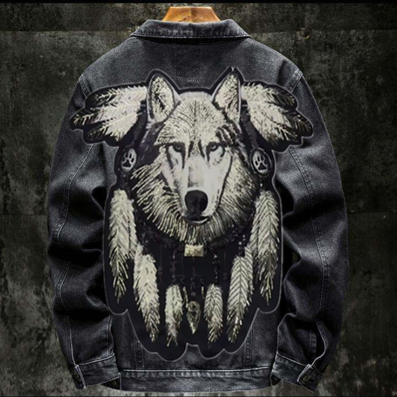 America Vintage Heavy Wolf Emb - Mens Fashion Denim Jacket ulasan dan harga